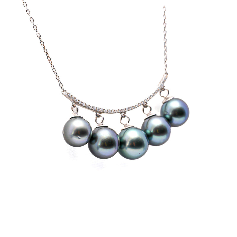 Elegant 925 Silver Necklace with Dark Green Tahitian Pearl & Zirconia Gemstone. ref:SHM617