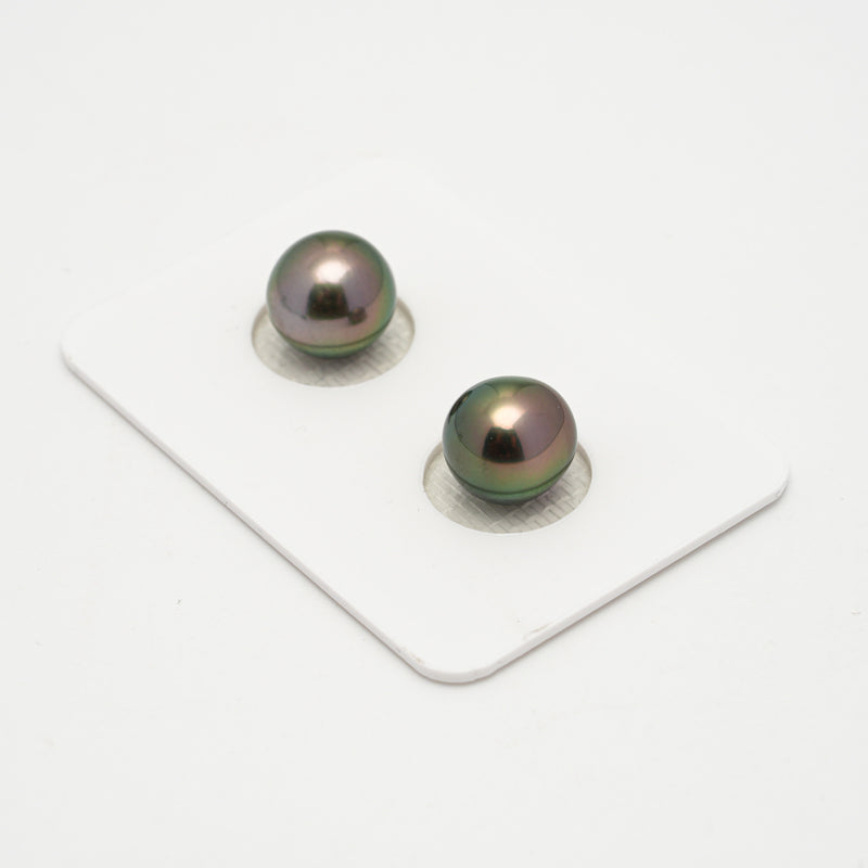 2pcs Green Cherry 9.3-9.6mm - SB/NR AAA Quality Tahitian Pearl Pair ER1602 OR1