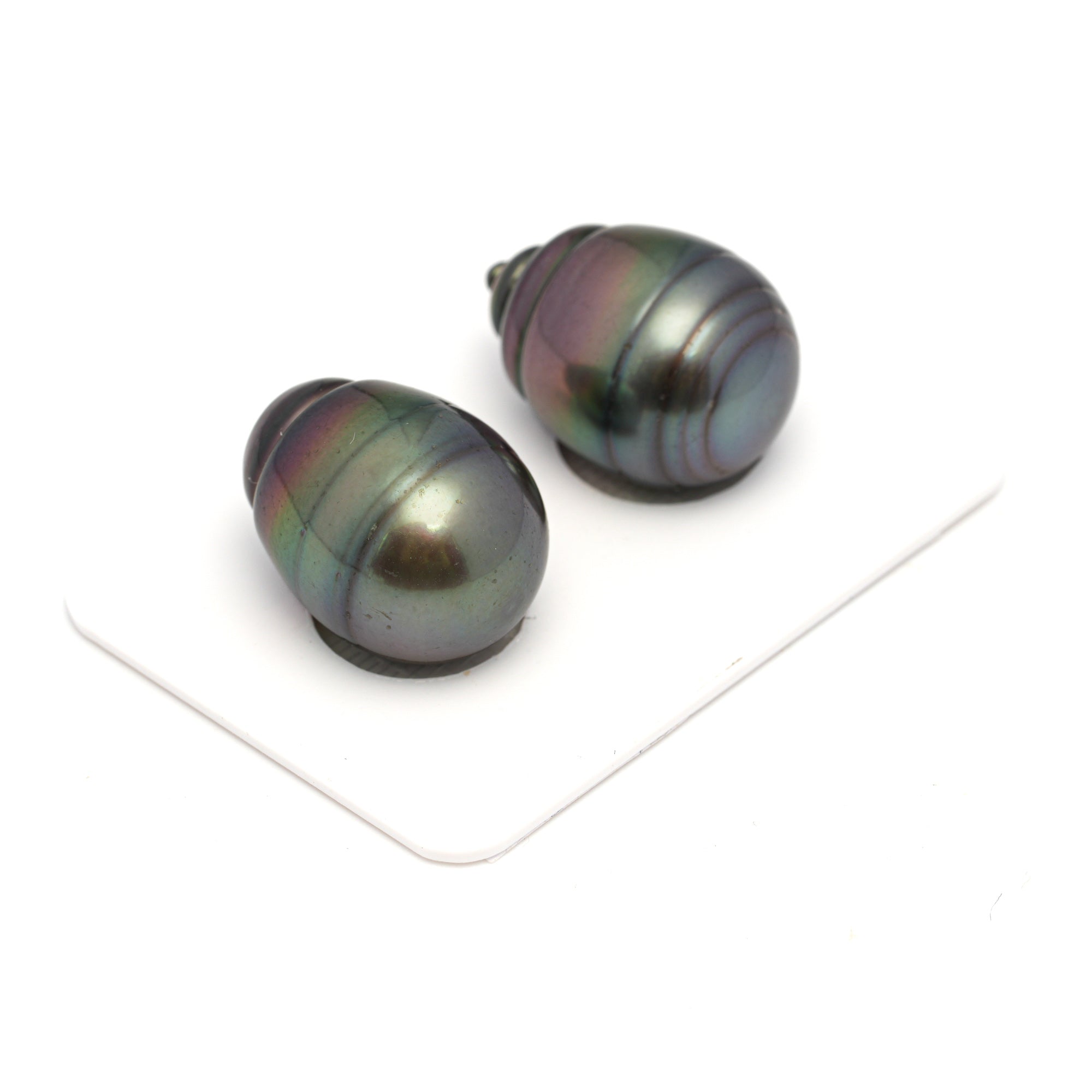 2pcs "High Luster" Green Cherry 14.7-14.8mm - CL/SB AAA Quality Tahitian Pearl Pair ER1707 CMP9
