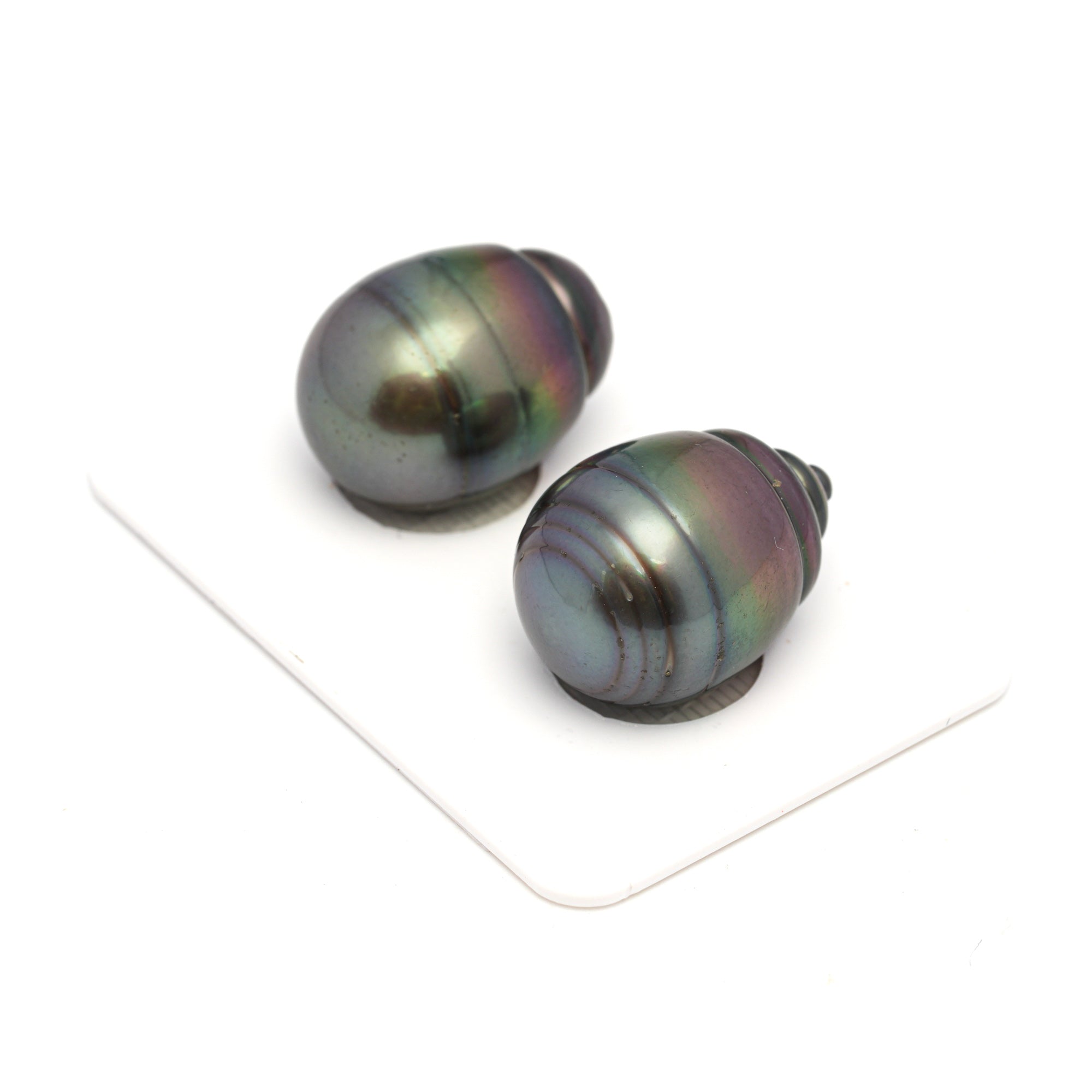 2pcs "High Luster" Green Cherry 14.7-14.8mm - CL/SB AAA Quality Tahitian Pearl Pair ER1707 CMP9