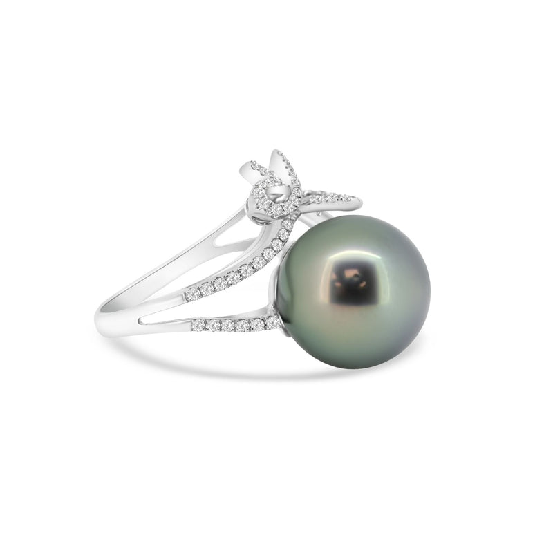 18K Tahitian Pearl Ring with Diamond. Ref 18K512