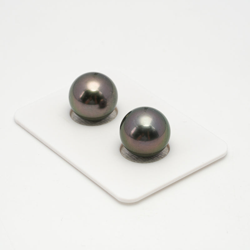 2pcs "High Luster" Peacock 12.4-12.5mm - RSR AAA Quality Tahitian Pearl Pair ER1466