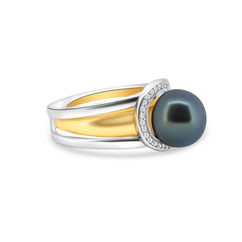 Exquisite Dark Green Tahitian Pearl Ring in 925 Sterling Silver with Mid Luster and Zirconia. ref:SHM781 TH2