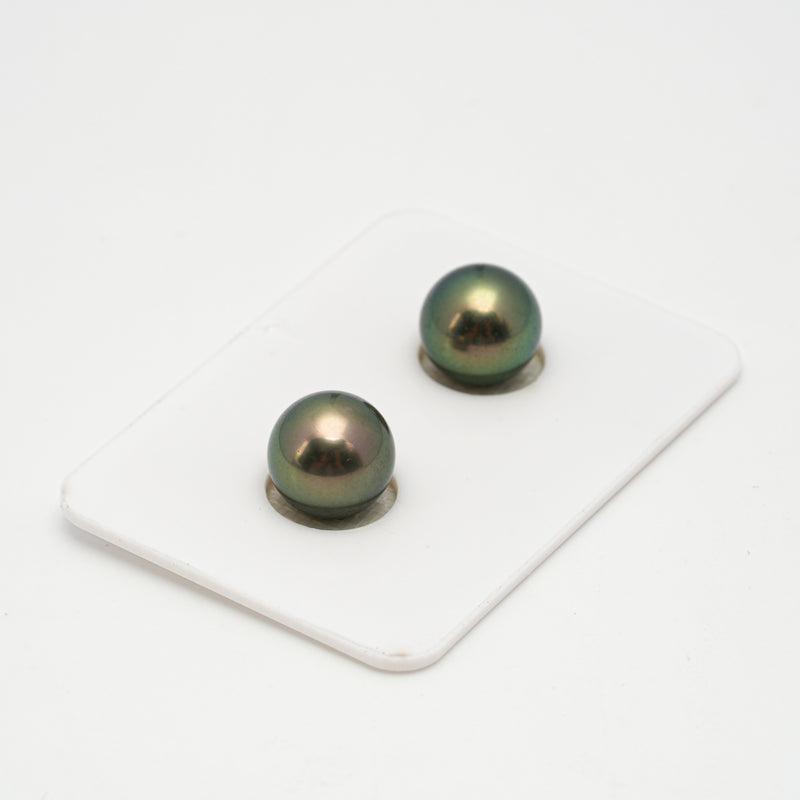 2pcs "High Luster" Peacock 9.9-10mm - RSR AAA/AA Quality Tahitian Pearl Pair ER1467