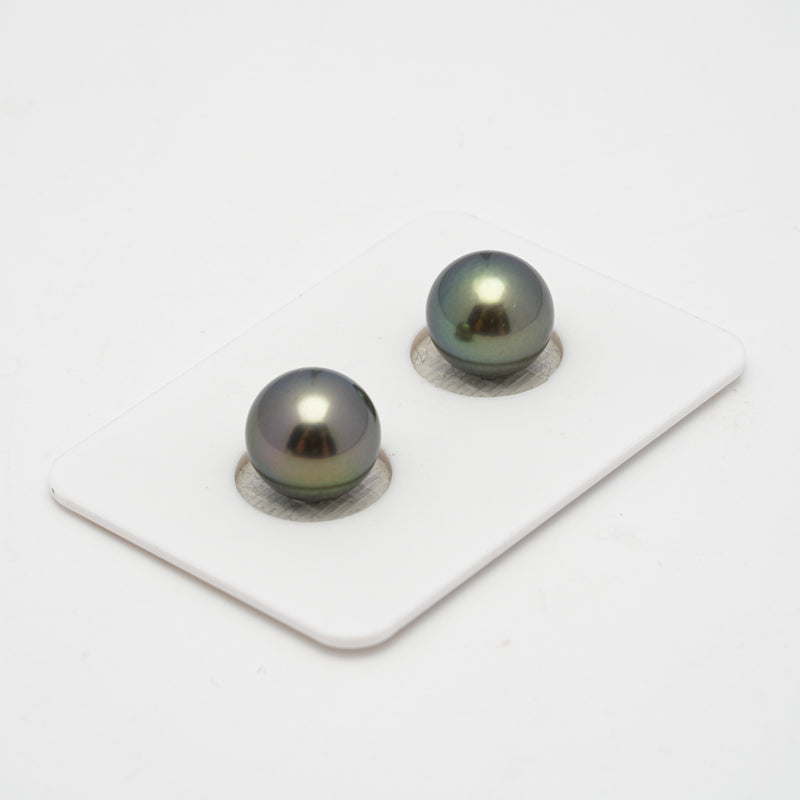 2pcs "High Luster" Green 10.2-10.3mm - RSR AAA/AA Quality Tahitian Pearl Pair ER1429