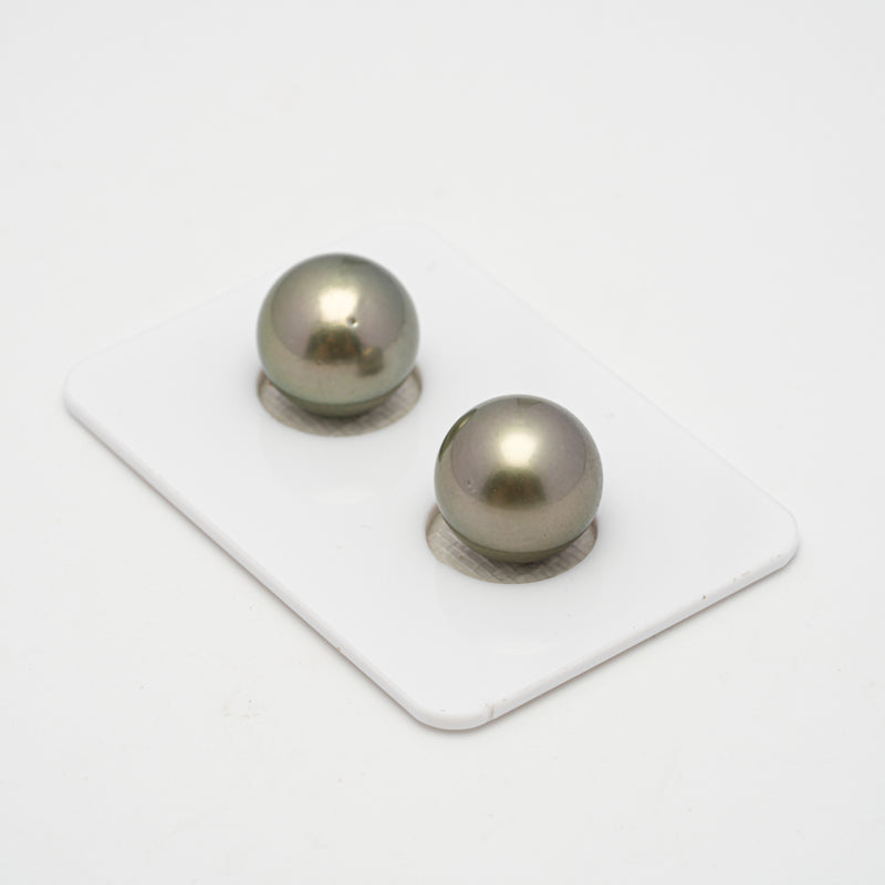 2pcs Light Green 12mm - RSR AAA Quality Tahitian Pearl Pair ER1490