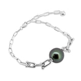 Elegant Green Cherry Tahitian Pearl Bracelet in 925 Sterling Silver, Adjustable Length "CHAINY S". ref:SHM947 CMP1