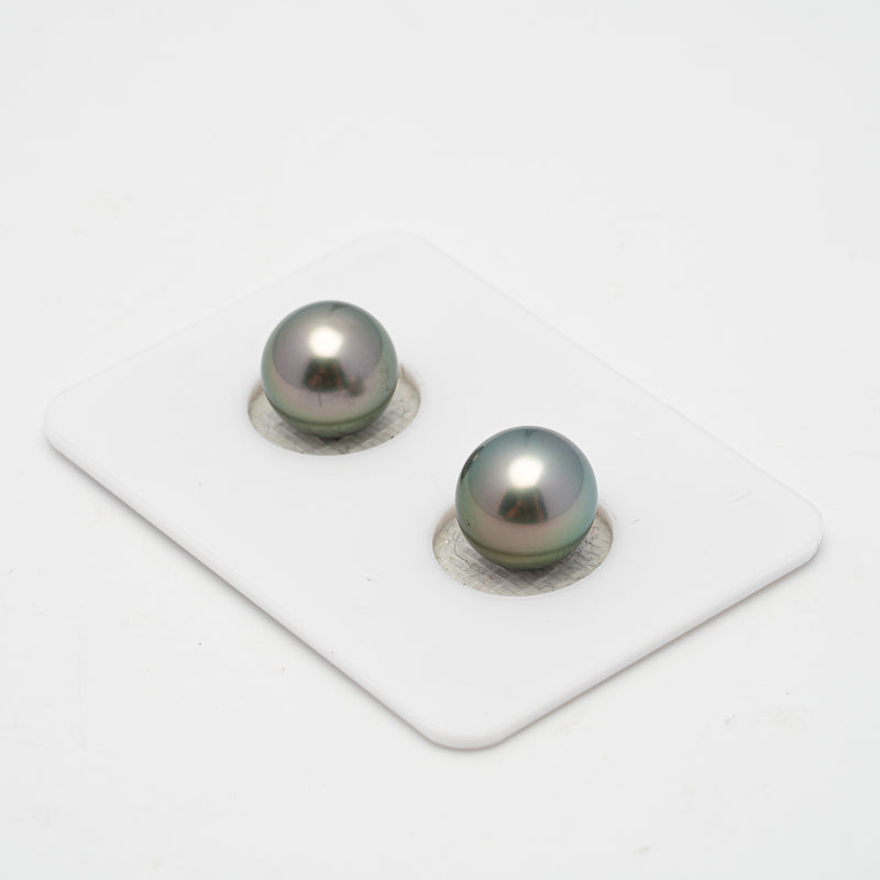 2pcs "High Luster" Green 9.6mm - SR AAA Quality Tahitian Pearl Pair ER1430 TH2