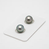 2pcs "High Luster" Green 9.6mm - SR AAA Quality Tahitian Pearl Pair ER1430 TH2