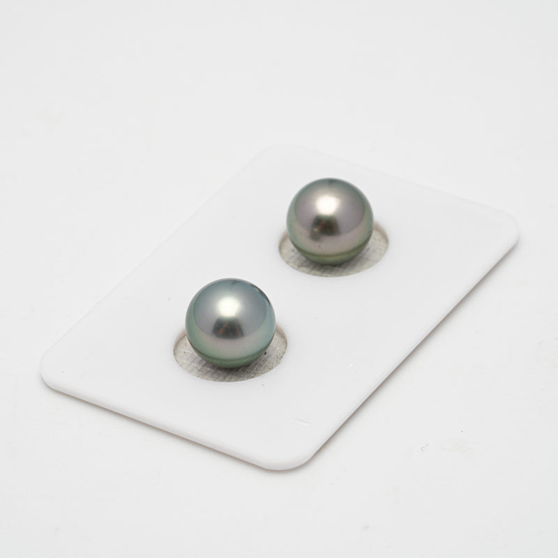 2pcs "High Luster" Green 9.6mm - SR AAA Quality Tahitian Pearl Pair ER1430 TH2