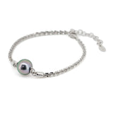 Elegant 10.7mm Green Tahitian Pearl Bracelet with Adjustable Silver Chain. ref:SHM974 OR8