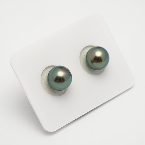 2pcs "High Luster" Blue Green 9.5-9.6mm - SR/NR AAA Quality Tahitian Pearl Pair ER1571 OR10