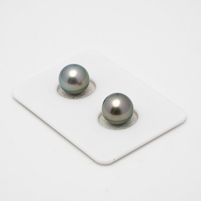 2pcs "High Luster" Green 9.6mm - SR AAA Quality Tahitian Pearl Pair ER1430 TH2