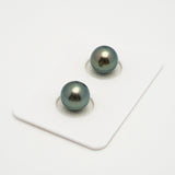 2pcs "High Luster" Blue Green 9.5-9.6mm - SR/NR AAA Quality Tahitian Pearl Pair ER1571 OR10