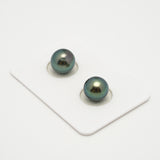 2pcs "High Luster" Blue Green 9.5-9.6mm - SR/NR AAA Quality Tahitian Pearl Pair ER1571 OR10