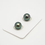 2pcs "High Luster" Blue Green 9.5-9.6mm - SR/NR AAA Quality Tahitian Pearl Pair ER1571 OR10