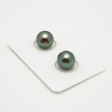 2pcs "High Luster" Blue Green 9.5-9.6mm - SR/NR AAA Quality Tahitian Pearl Pair ER1571 OR10