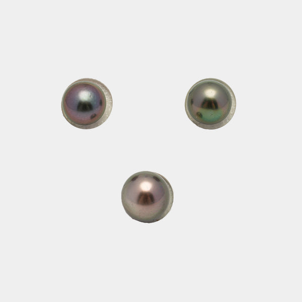 3pcs "High Luster" Multicolor 8.9-10mm - SR/NR AAA/AA Quality Tahitian Pearl Trio Set ER1251 THMIX1