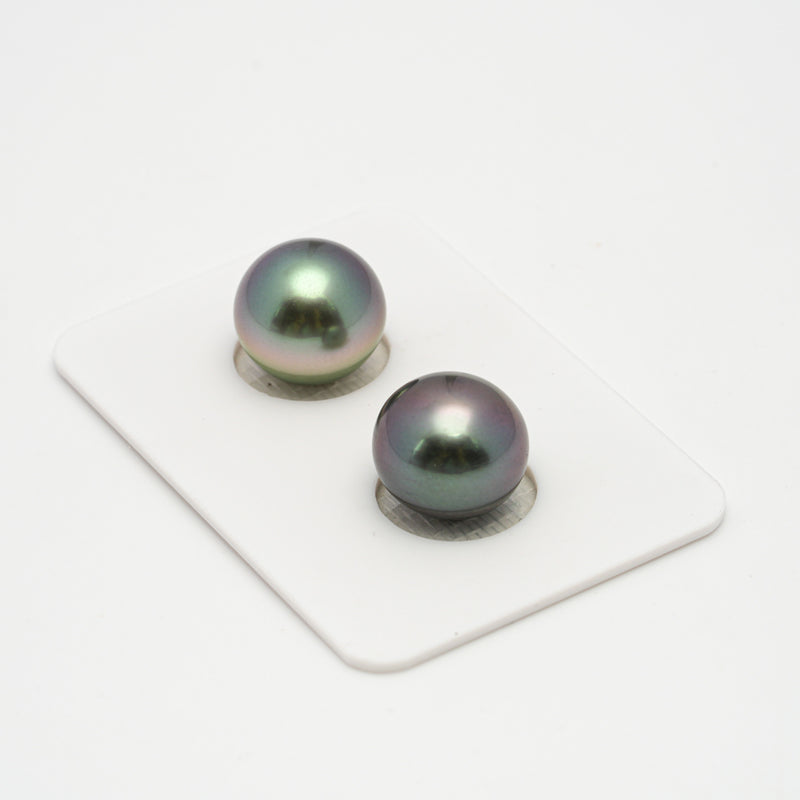 2pcs "High Luster" Multicolor 11.8-11.9mm - NR AAA/TOP Quality Tahitian Pearl Pair ER1470 TH1