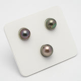 3pcs "High Luster" Multicolor 8.9-10mm - SR/NR AAA/AA Quality Tahitian Pearl Trio Set ER1251 THMIX1