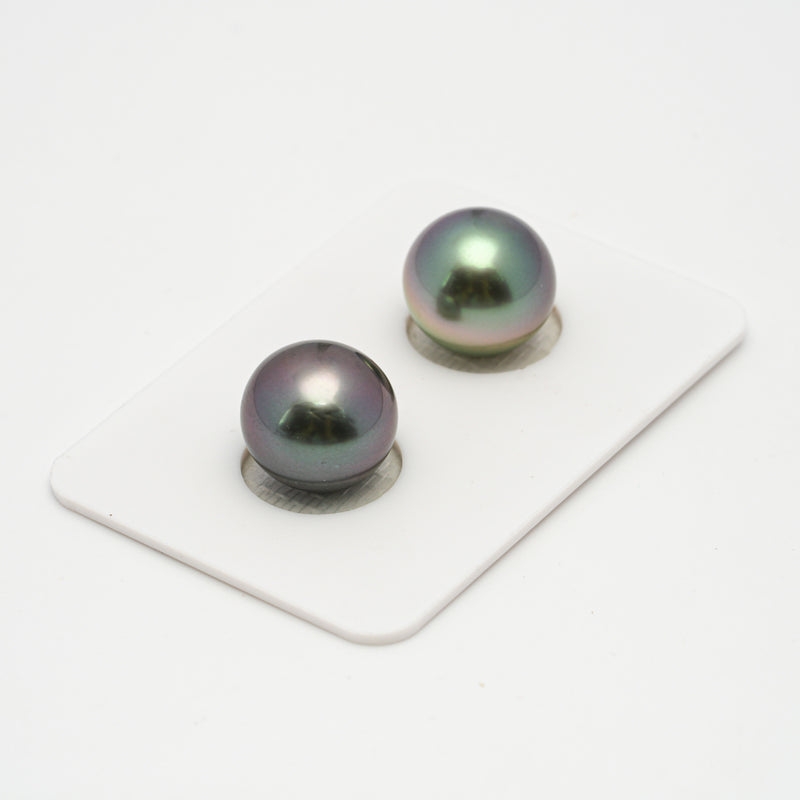 2pcs "High Luster" Multicolor 11.8-11.9mm - NR AAA/TOP Quality Tahitian Pearl Pair ER1470 TH1