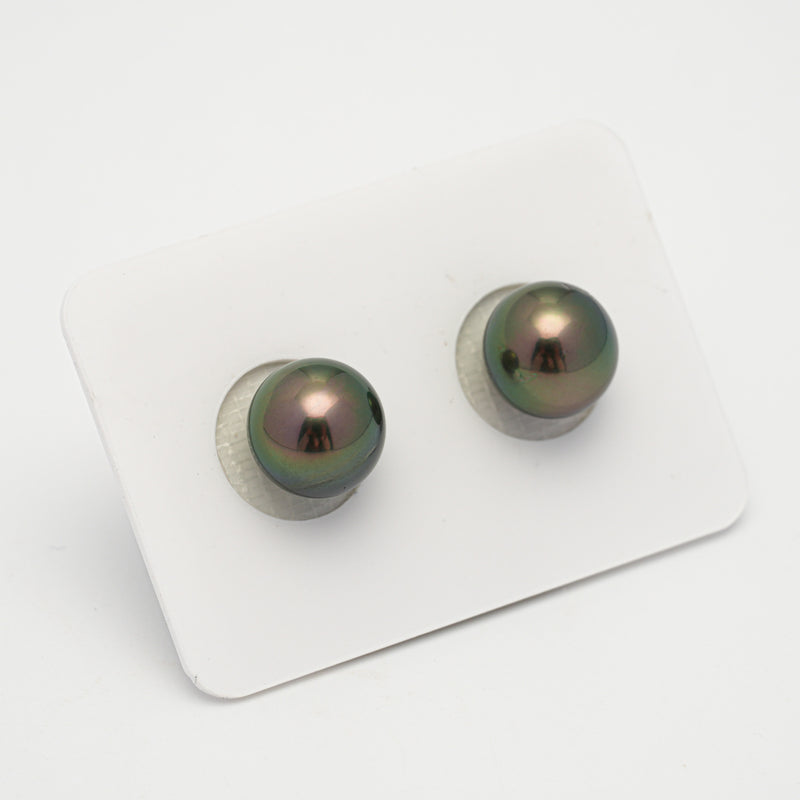 2pcs "High Luster" Peacock 10.4mm - SR AAA Quality Tahitian Pearl Pair ER1591 OR10