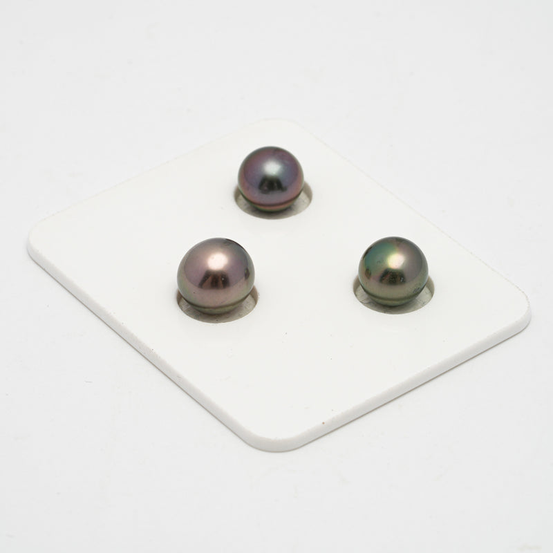 3pcs "High Luster" Multicolor 8.9-10mm - SR/NR AAA/AA Quality Tahitian Pearl Trio Set ER1251 THMIX1