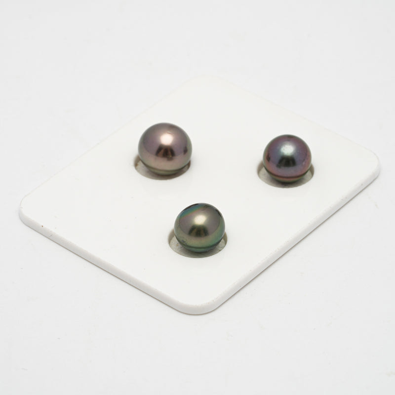 3pcs "High Luster" Multicolor 8.9-10mm - SR/NR AAA/AA Quality Tahitian Pearl Trio Set ER1251 THMIX1