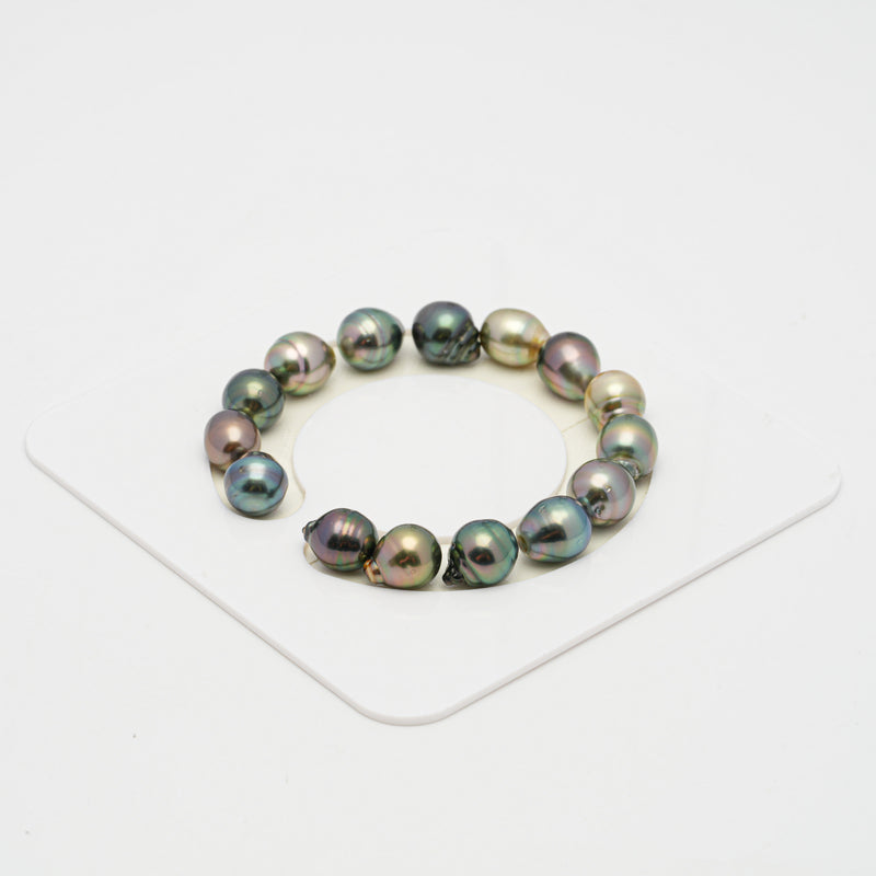 15pcs "High Luster" Multicolor 9-10mm - CL/SB AAA/AA Quality Tahitian Pearl Bracelet BR2105 OR8