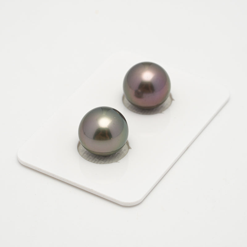 2pcs "High Luster" Green Cherry 11.8mm - SR/NR AAA Quality Tahitian Pearl Pair ER1555 A101