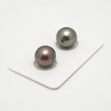 2pcs "High Luster" Green Cherry 11.8mm - SR/NR AAA Quality Tahitian Pearl Pair ER1555 A101