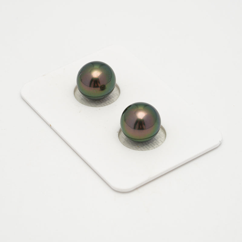 2pcs "High Luster" Peacock 10.4mm - SR AAA Quality Tahitian Pearl Pair ER1591 OR10