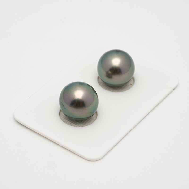 2pcs Green 12.2-12.3mm - RSR AAA/AA Quality Tahitian Pearl Pair ER1493 TH2