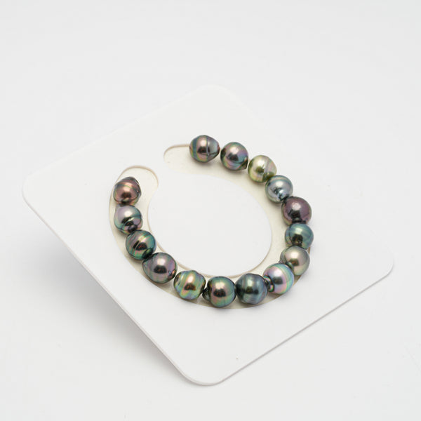 15pcs "Top Luster" Multicolor 9-10mm - CL/SB AAA/AA Quality Tahitian Pearl Bracelet BR2106 OR8