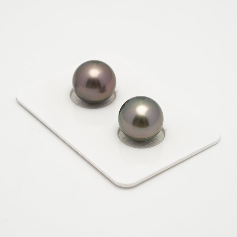 2pcs "High Luster" Green Cherry 11.8mm - SR/NR AAA Quality Tahitian Pearl Pair ER1555 A101