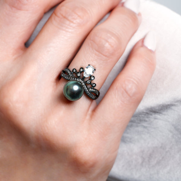 "Queen" Pearl Ring: Royal Tahitian Pearl Jewelry Gift - SHM971 OR8