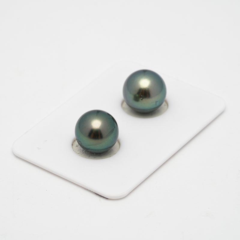 2pcs "High Luster" Green 11-11.3mm - RSR AAA/AA Quality Tahitian Pearl Pair ER1433