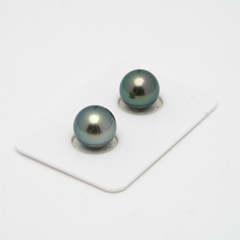 2pcs "High Luster" Green 11-11.3mm - RSR AAA/AA Quality Tahitian Pearl Pair ER1433