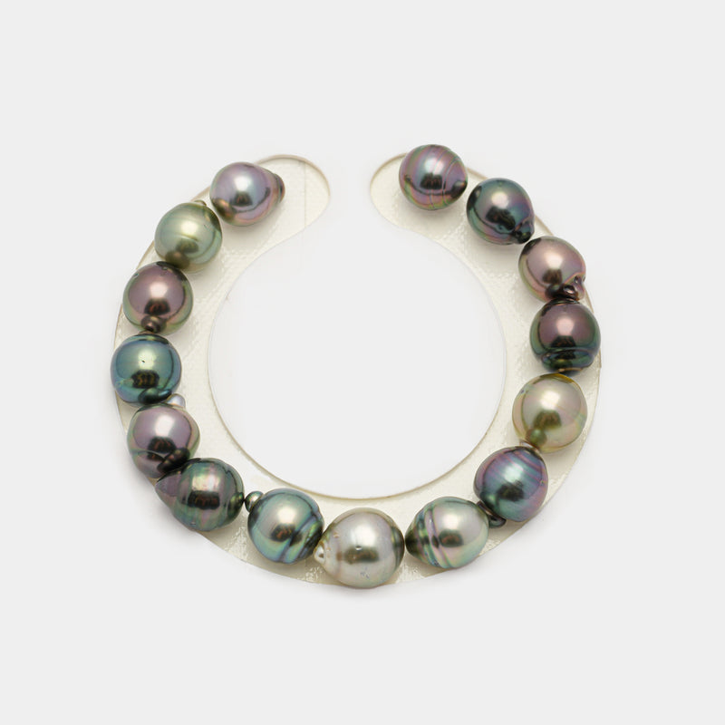 15pcs "Top Luster" Multicolor 9-11mm - CL/SB AAA Quality Tahitian Pearl Bracelet BR2108 OR8