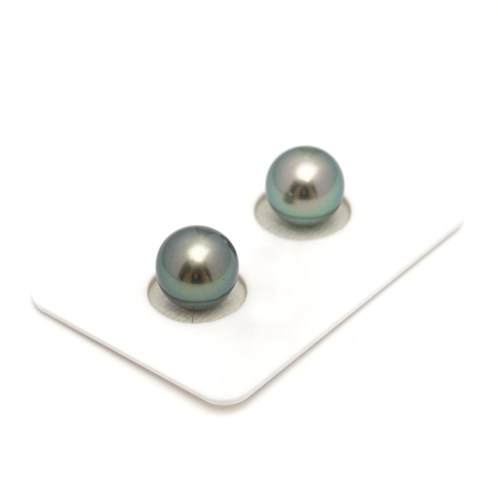 2pcs "High Luster" Green 10.1-10.3mm - SR/NR AAA/TOP Quality Tahitian Pearl Pair ER1693 OR11