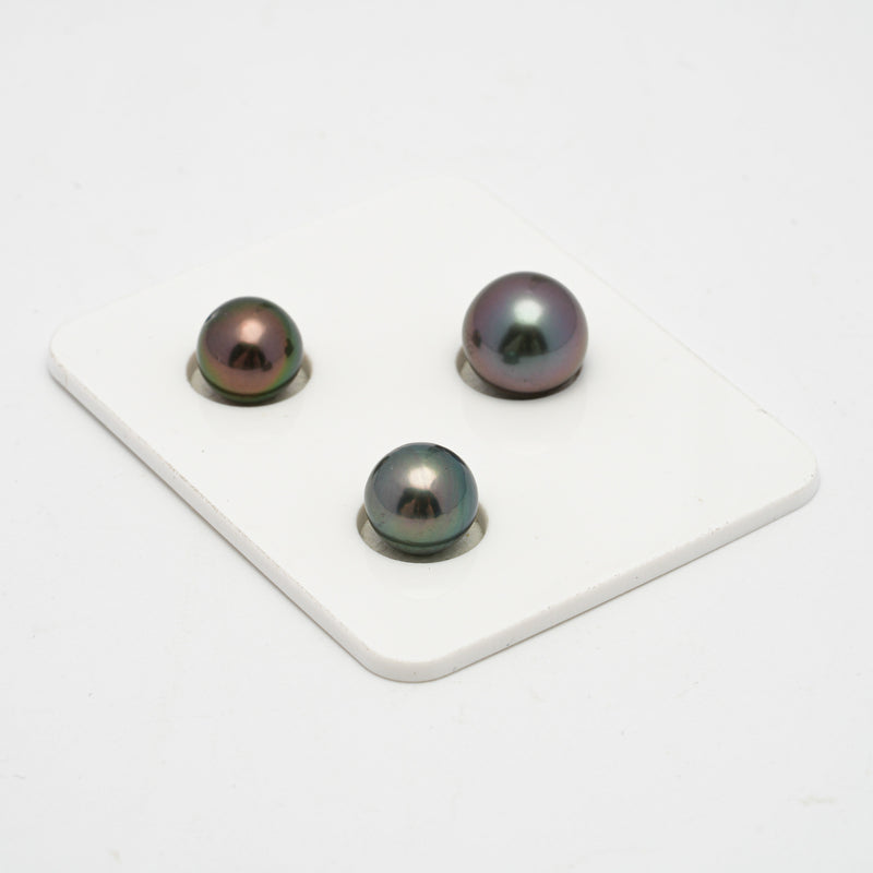 3pcs Multicolor 9-10.7mm - SR/NR AAA/AA Quality Tahitian Pearl Trio Set ER1256 TH1