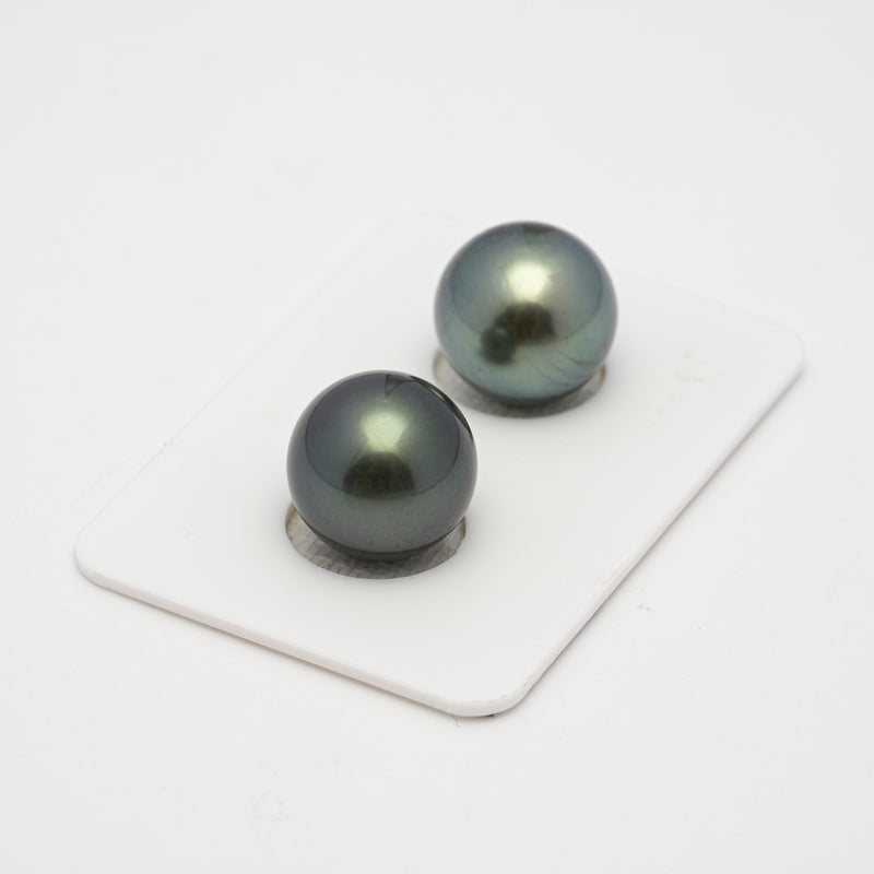 2pcs Dark Green 12.8mm - RSR AAA/AA Quality Tahitian Pearl Pair ER1496