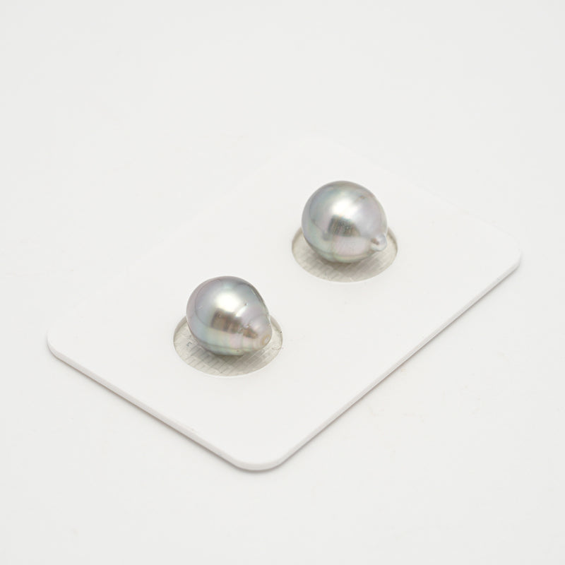 2pcs Silver Gray 9-9.5mm - SB AAA Quality Tahitian Pearl Pair ER1586 HL3