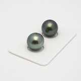 2pcs Dark Green 12.8mm - RSR AAA/AA Quality Tahitian Pearl Pair ER1496