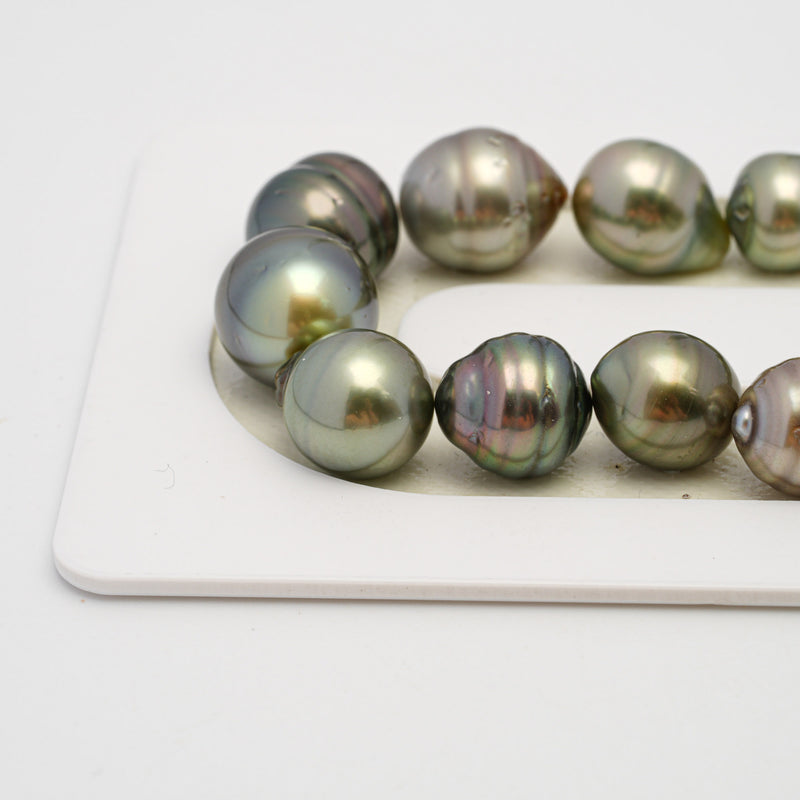 42pcs "High Luster" Green Mix 8-12mm - SB AAA/AA Quality Tahitian Pearl Necklace NL1494 THMIX1