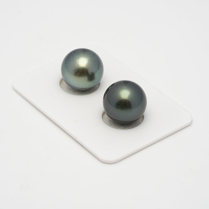 2pcs Dark Green 12.8mm - RSR AAA/AA Quality Tahitian Pearl Pair ER1496