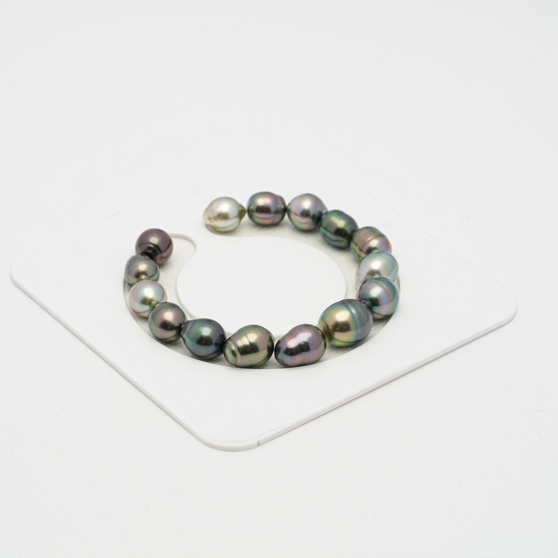 15pcs "Top Luster" Multicolor 9-11mm - CL/SB AAA Quality Tahitian Pearl Bracelet BR2109 OR8