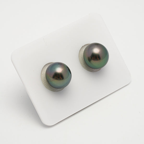 2pcs "High Luster" Green Cherry 10.5-10.6mm - OV AAA Quality Tahitian Pearl Pair ER1577 OR10