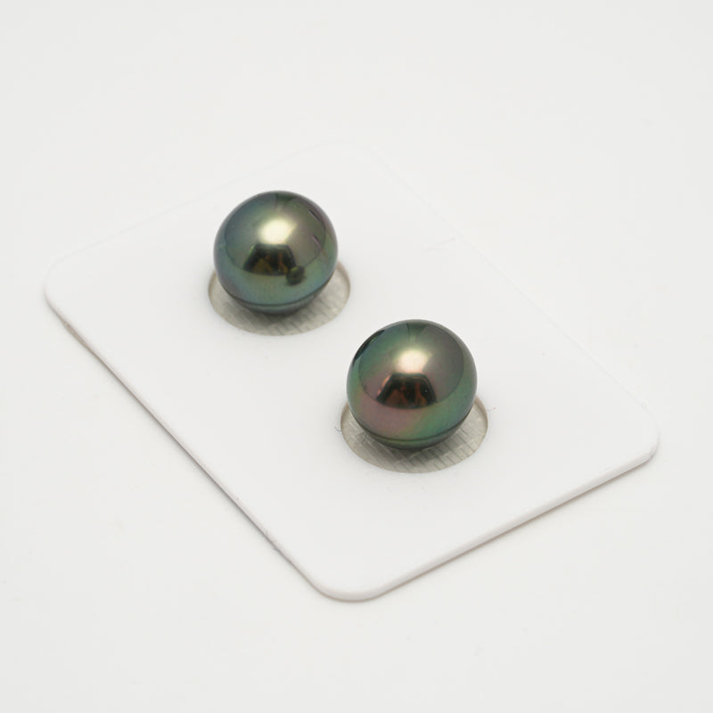 2pcs "High Luster" Green Cherry 10.5-10.6mm - OV AAA Quality Tahitian Pearl Pair ER1577 OR10