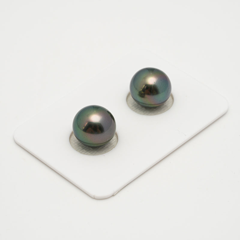 2pcs "High Luster" Green Cherry 10.5-10.6mm - OV AAA Quality Tahitian Pearl Pair ER1577 OR10